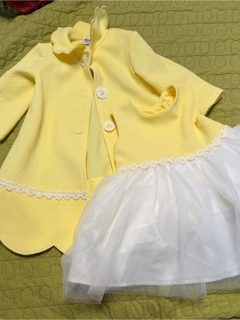 Vintage Yellow Girls' Dress & Coat Set - Daisy Trim